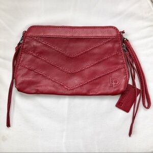 Linea Pelle Red Leather Clutch Embroidered Chevron